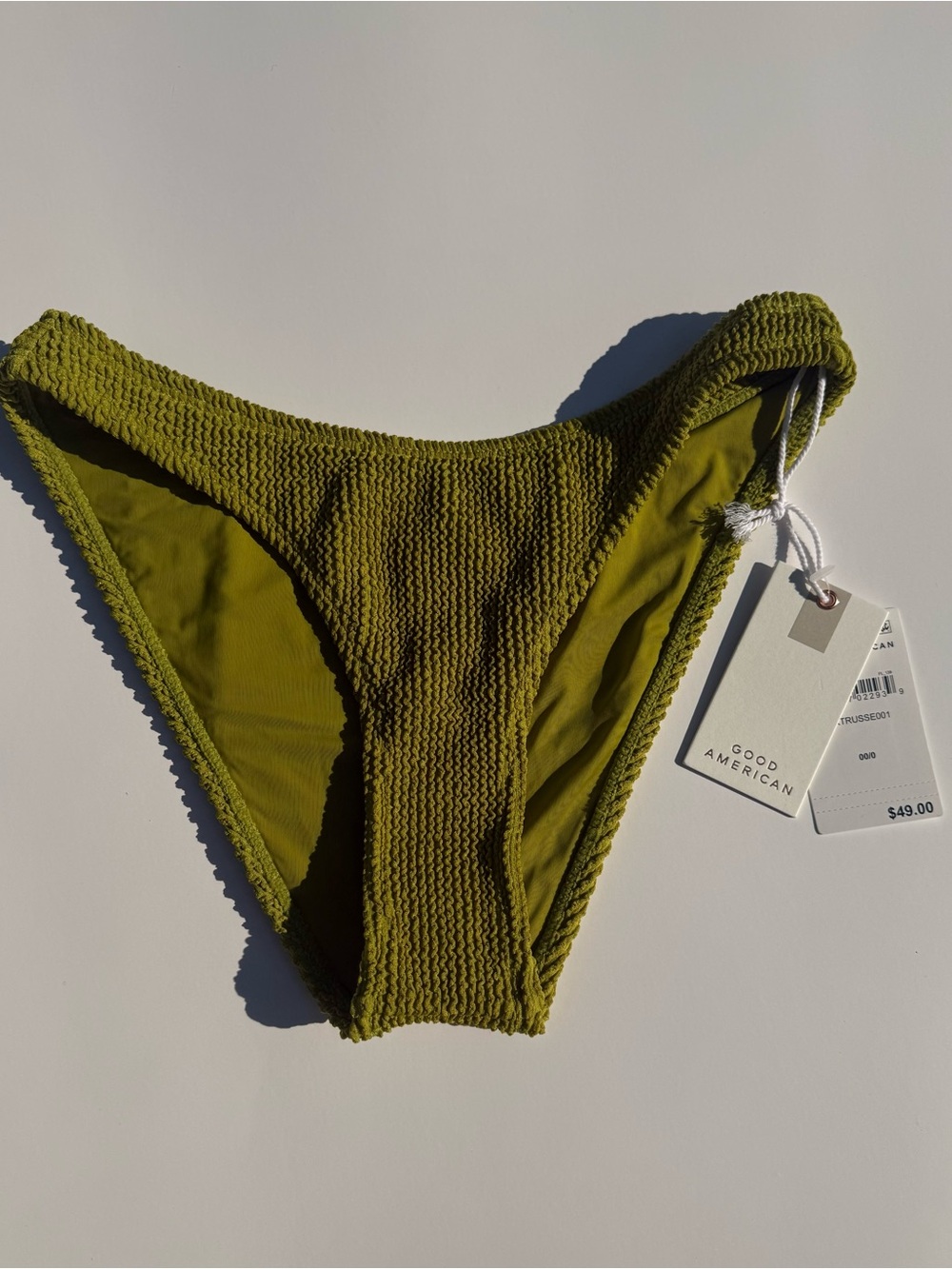GOOD AMERICAN Olive Textured Cheeky Bikini Bottom - Picture 1 of 1